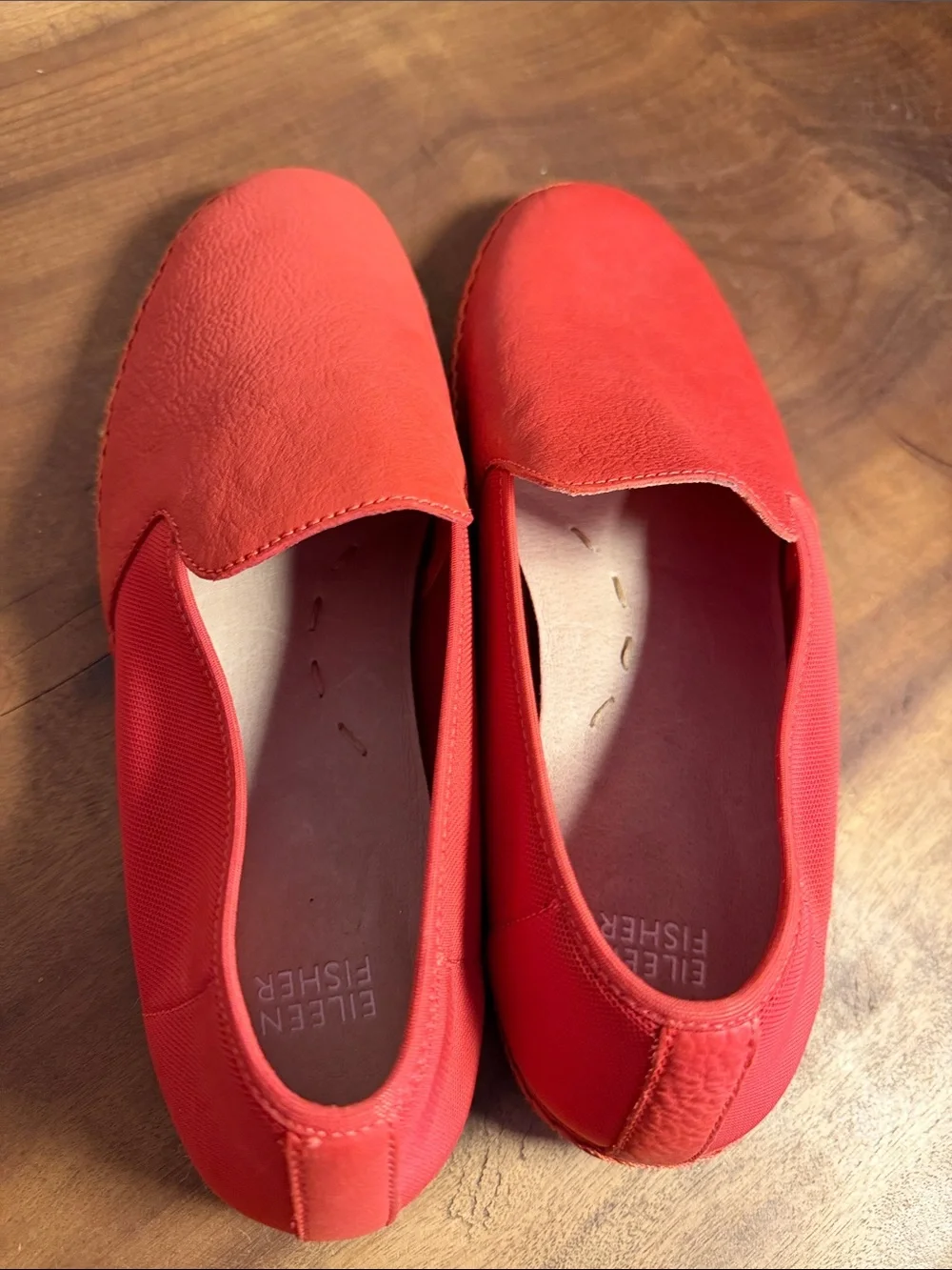 Eileen Fisher Women's Red Slip-On Leather and Mesh Flats Loafers Jute Espadrille